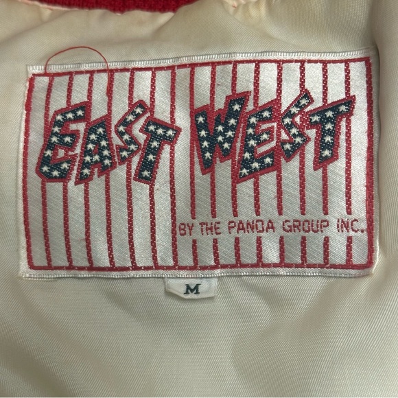 VTG 80s Red Varsity Jacket  EAST WEST by Panda Group Wool Blend LeatherSz Medium - Picture 5 of 6